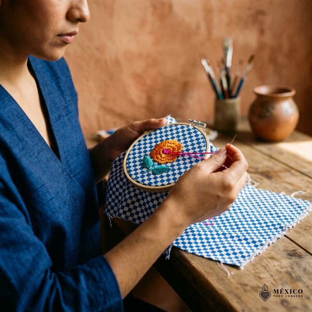 Mexican checard material, decorative tablecloth embroidery 1x1 Meter